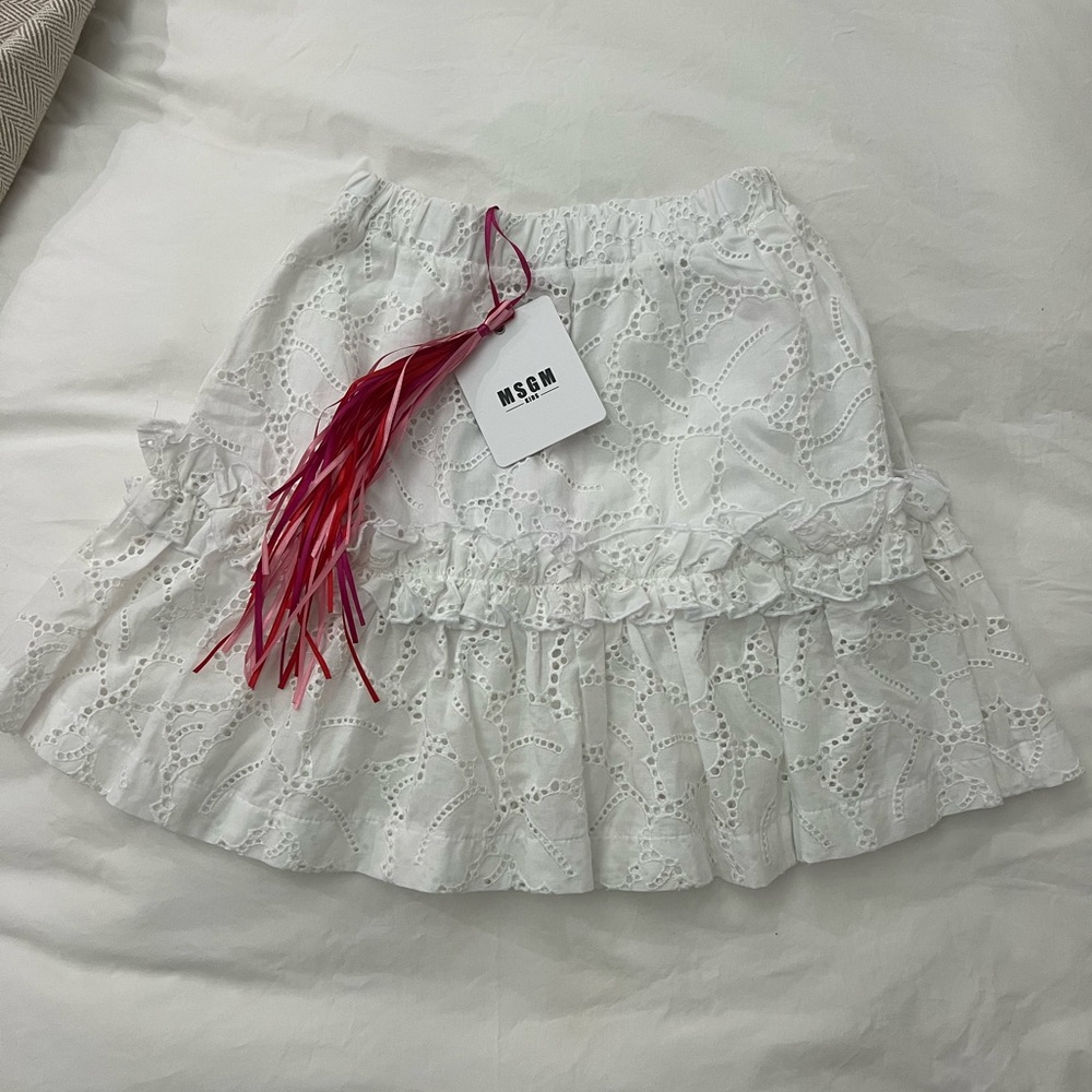 MSGM Kids White Eyelet Skirt Size 8 NWT Italian Designer